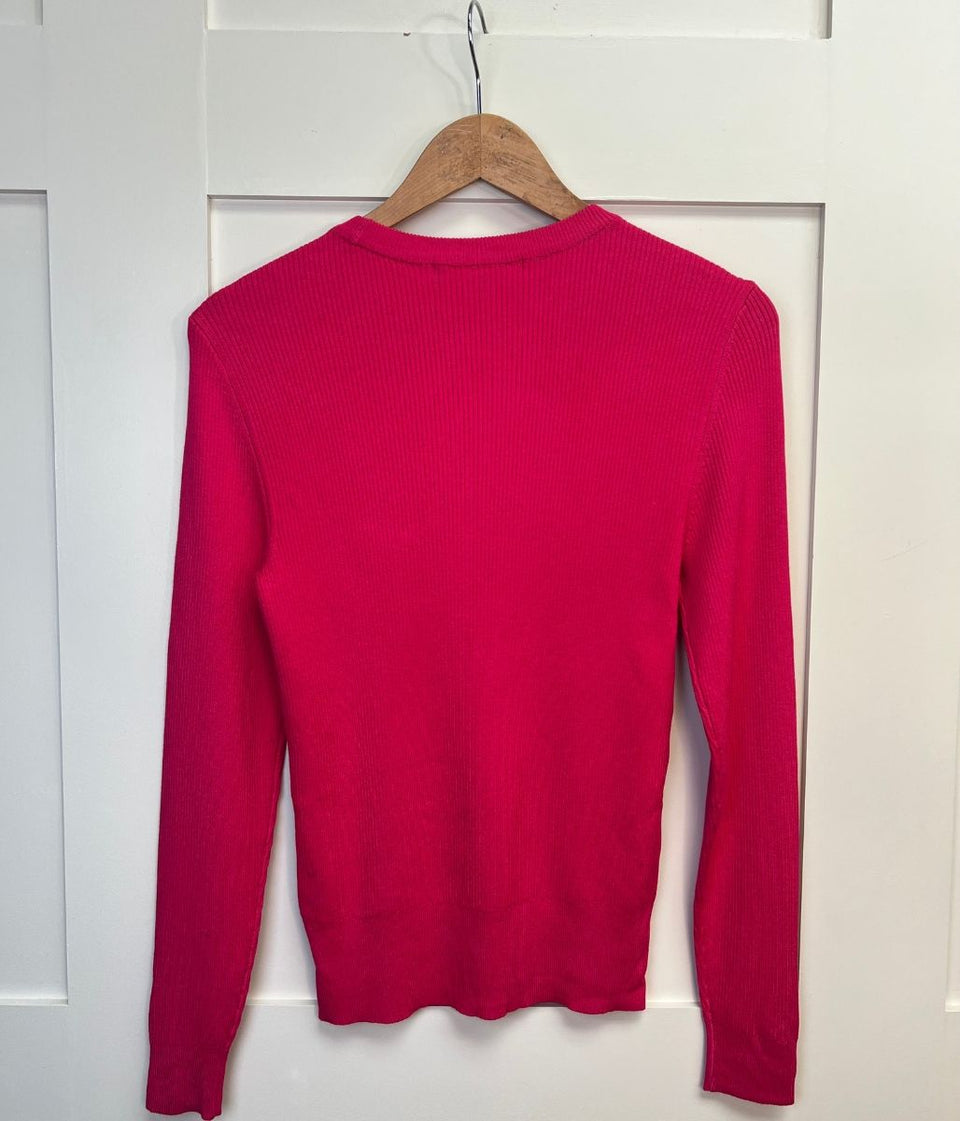 Pink Ribbed Button Cuff Jumper
