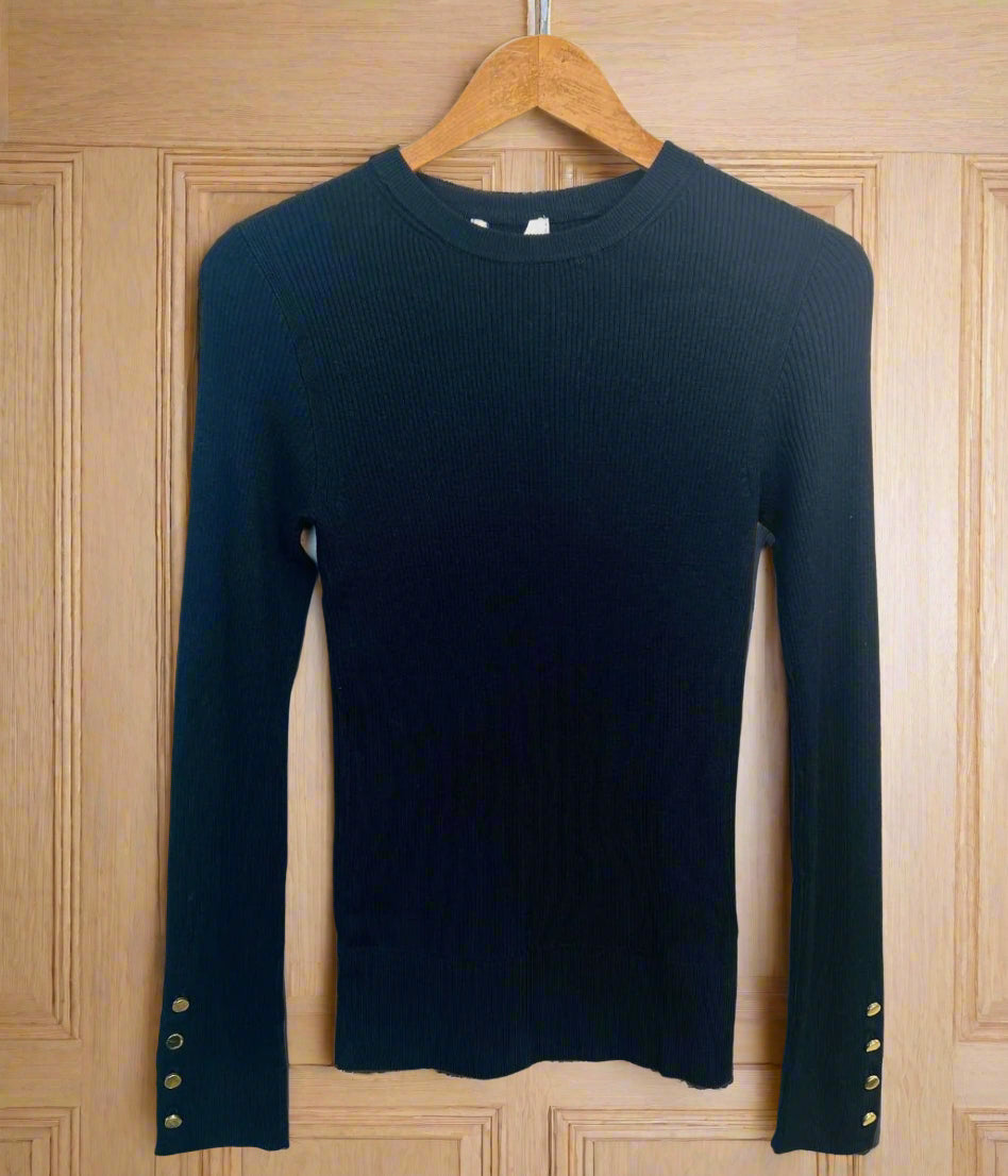 Navy Ribbed Button Cuff Jumper