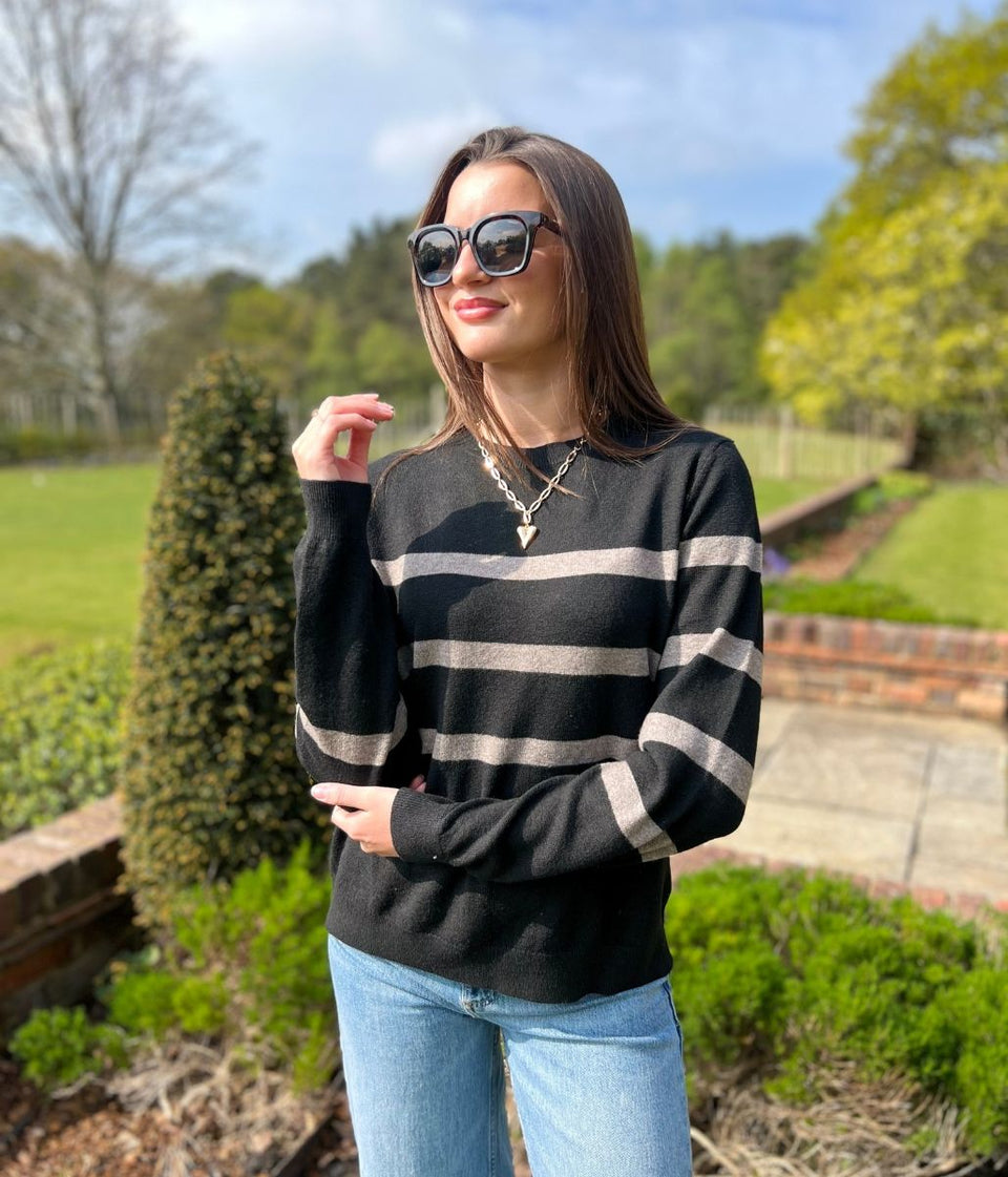 Black Striped Classic Spring Jumper