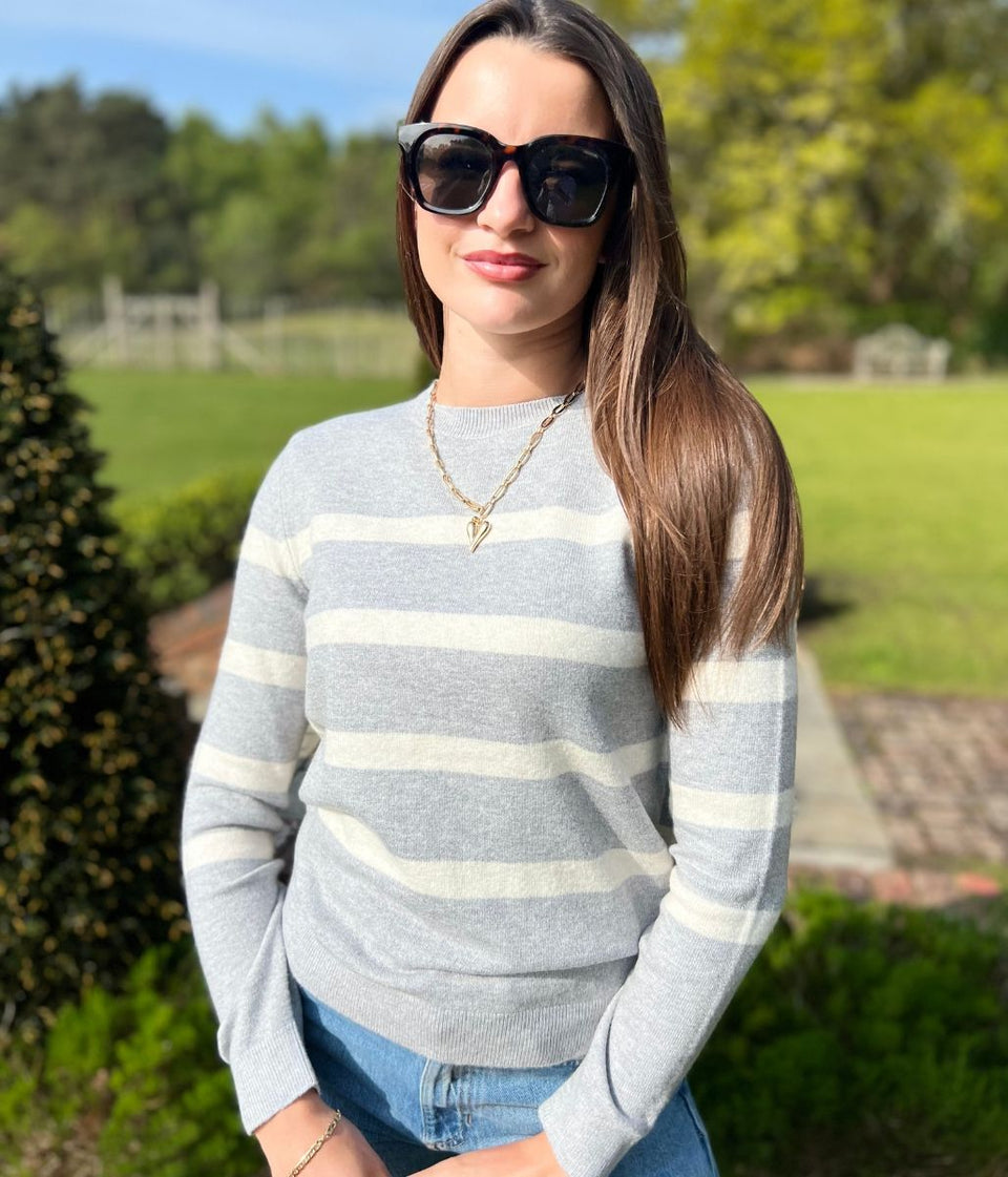 Grey Striped Classic Spring Jumper