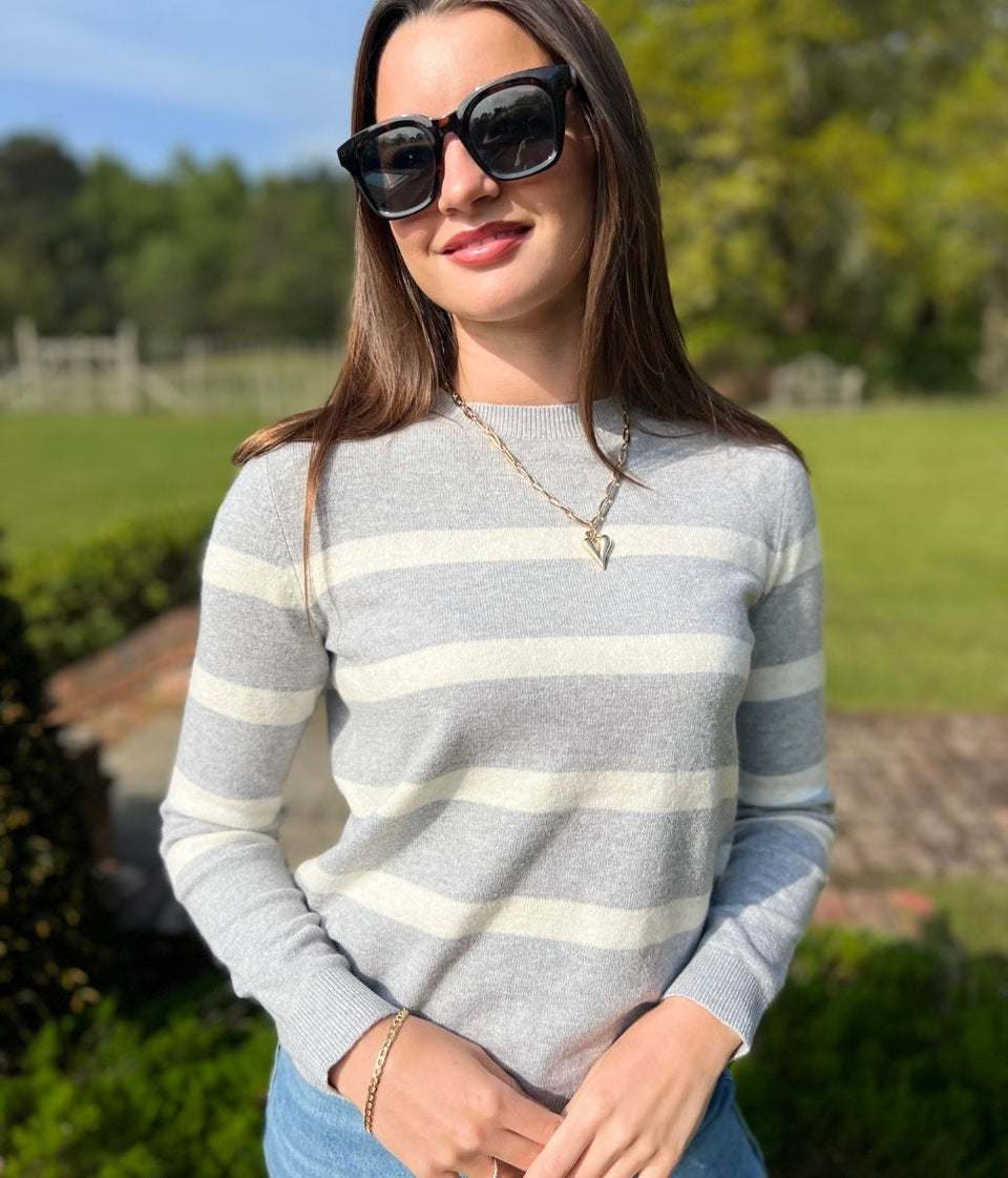 Grey Striped Classic Spring Jumper