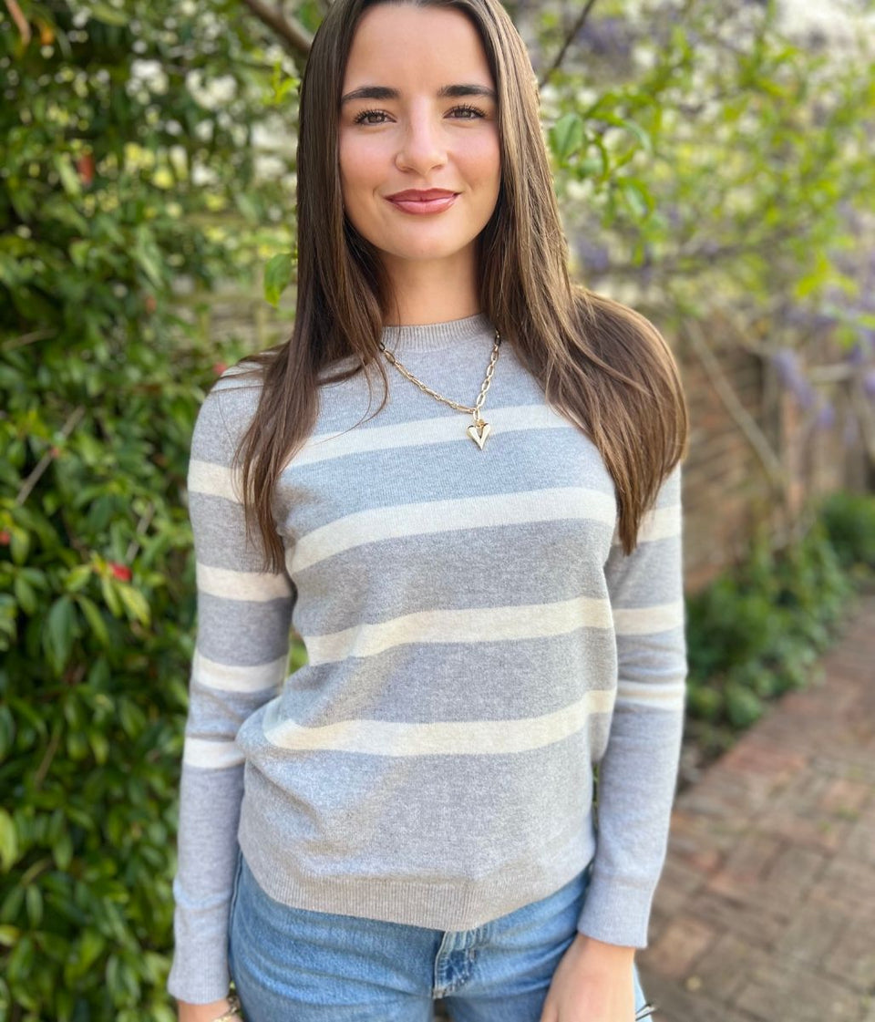 Grey Striped Classic Spring Jumper