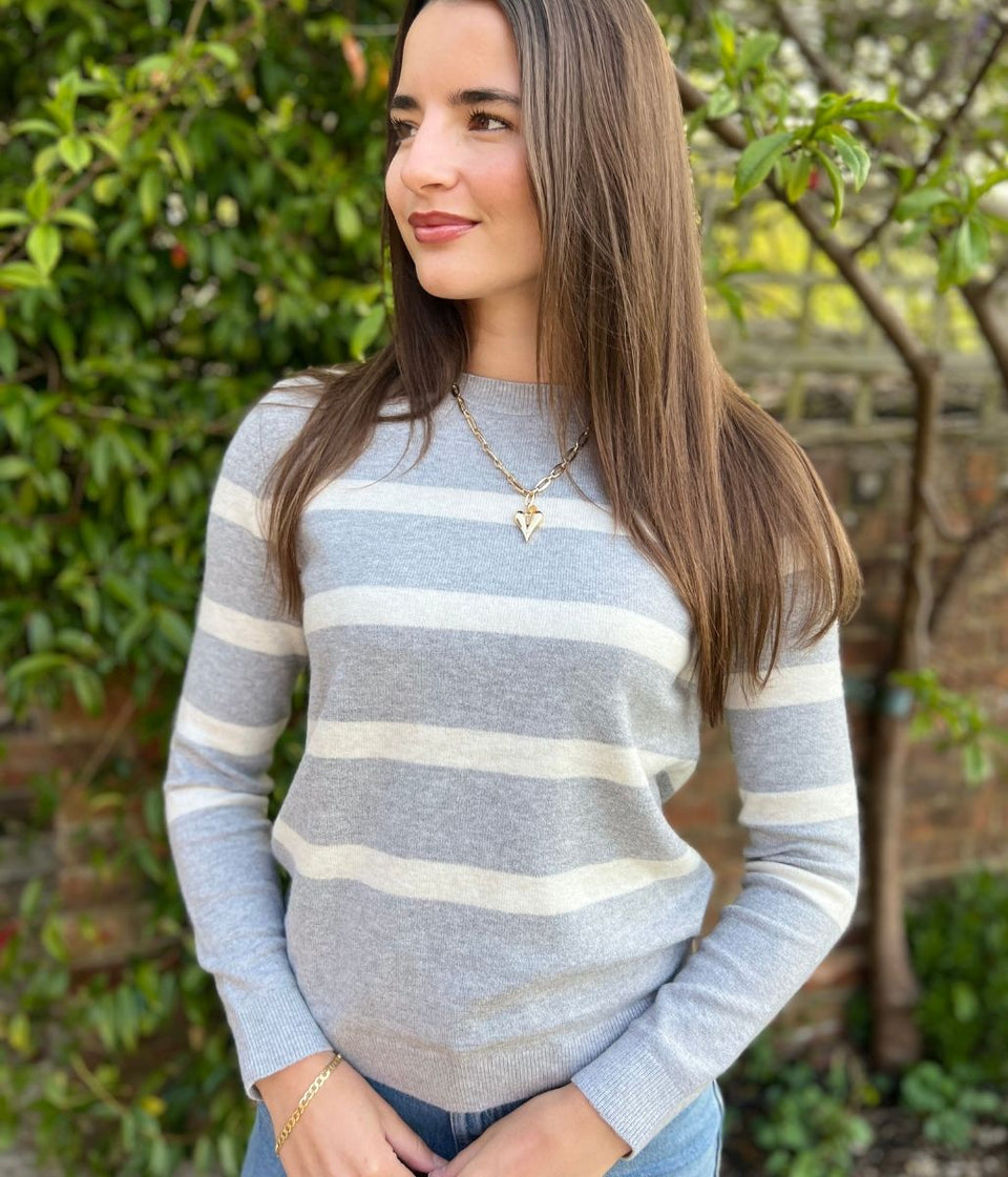 Grey Striped Classic Spring Jumper