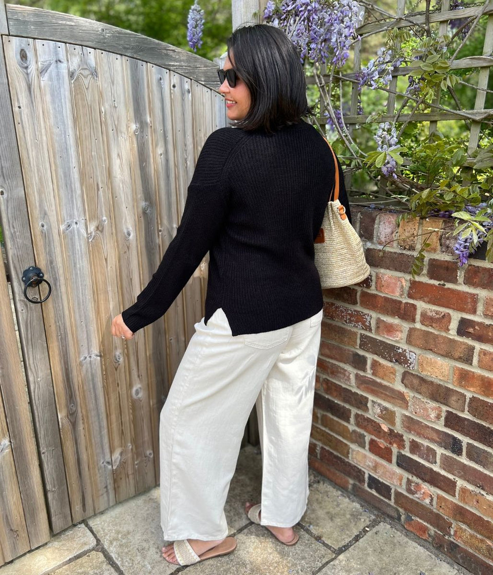 Black Boxy V Neck Cardigan