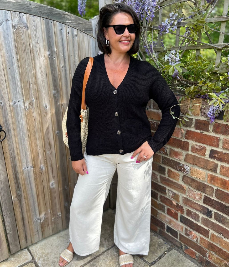 Black Boxy V Neck Cardigan