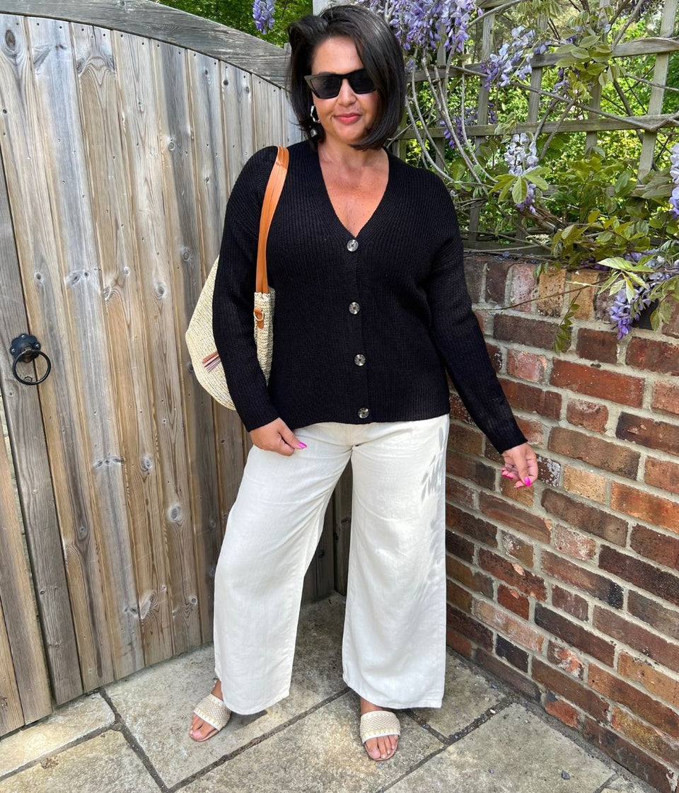 Black Boxy V Neck Cardigan