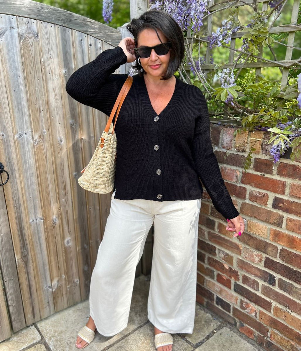 Black Boxy V Neck Cardigan