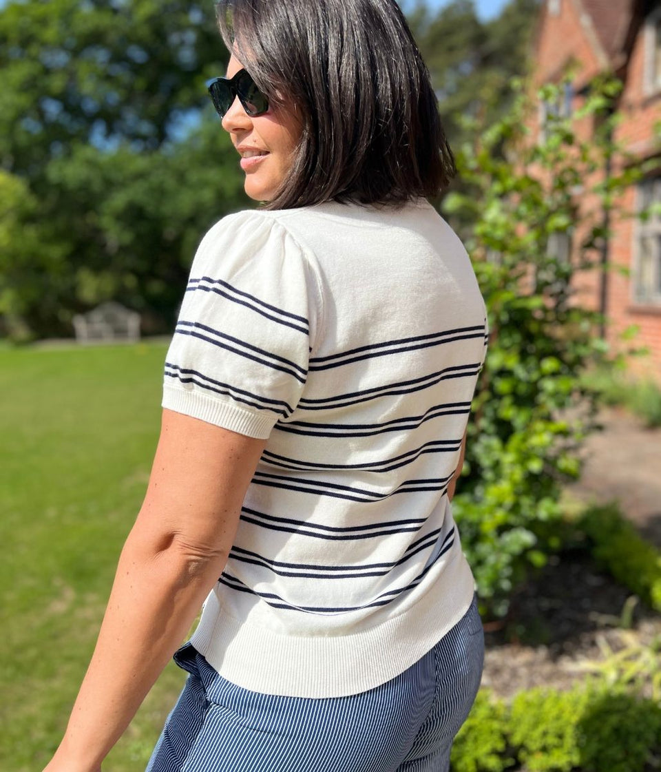 White Striped Sola Short Sleeve Jumper