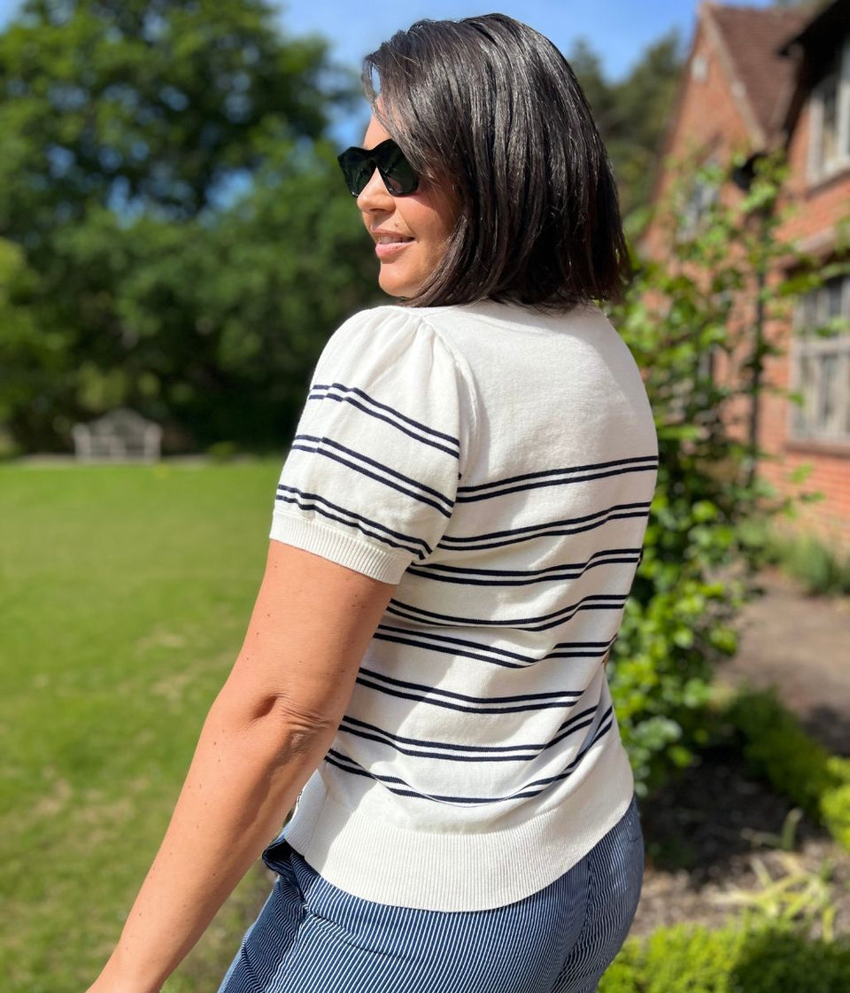 White Striped Sola Short Sleeve Jumper