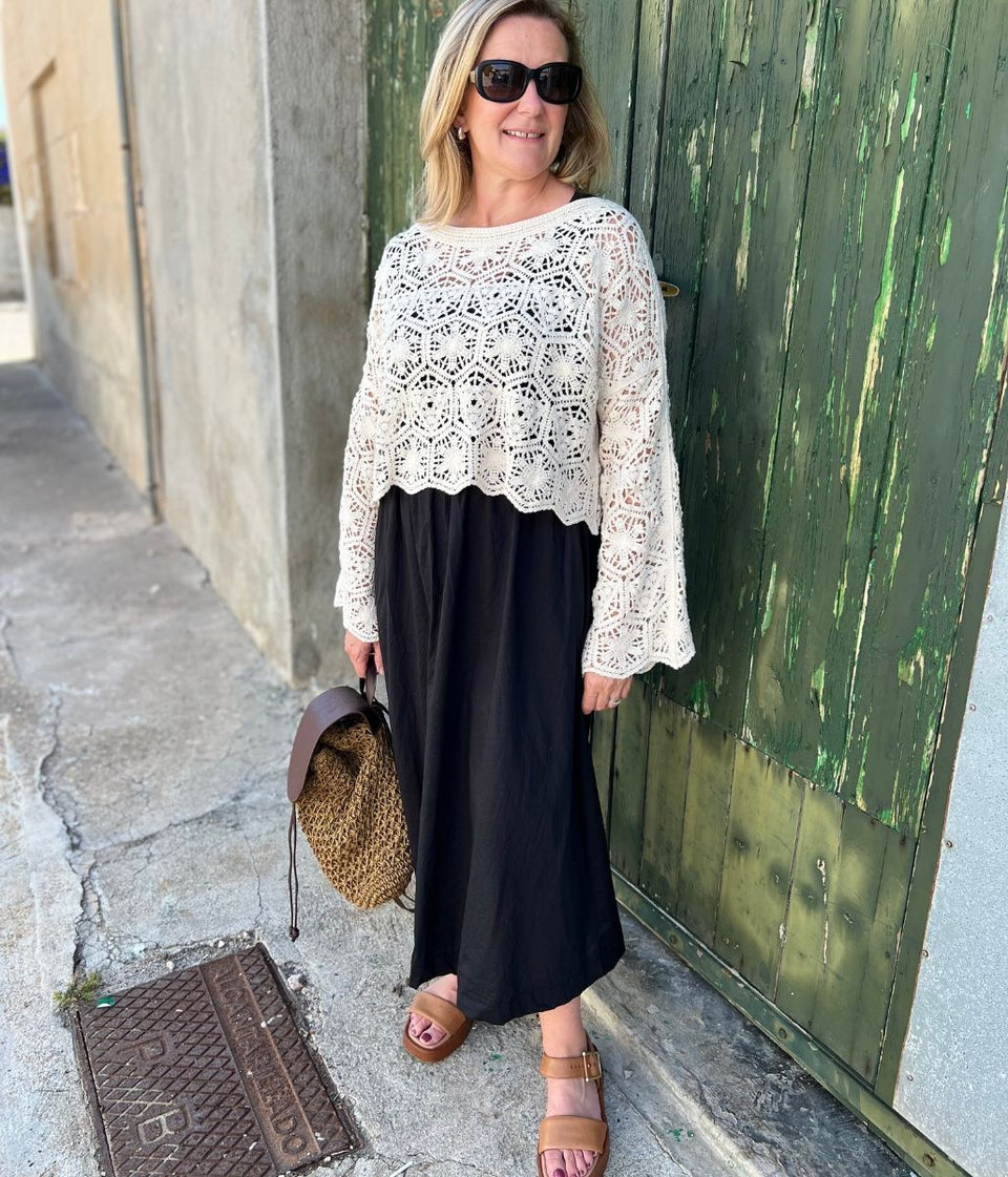 Stone Crochet Long Sleeve Top
