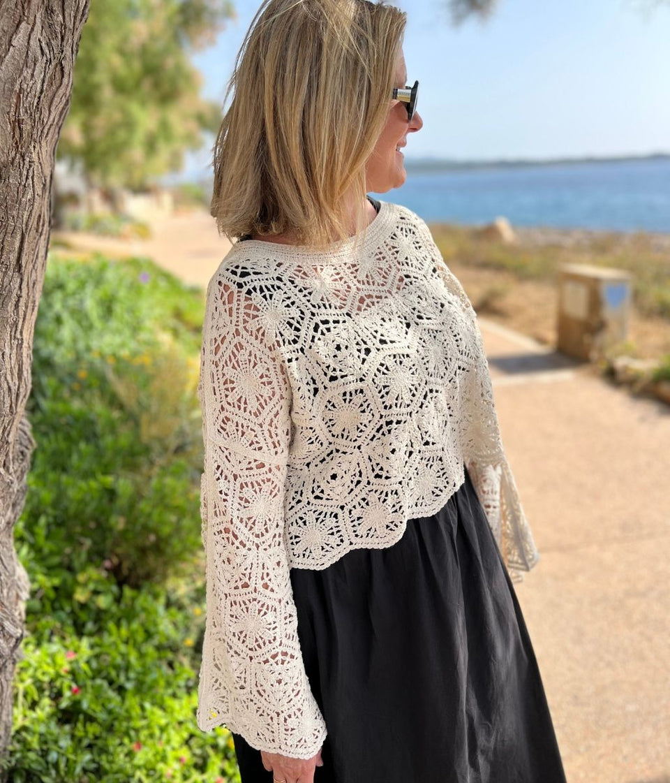 Stone Crochet Long Sleeve Top