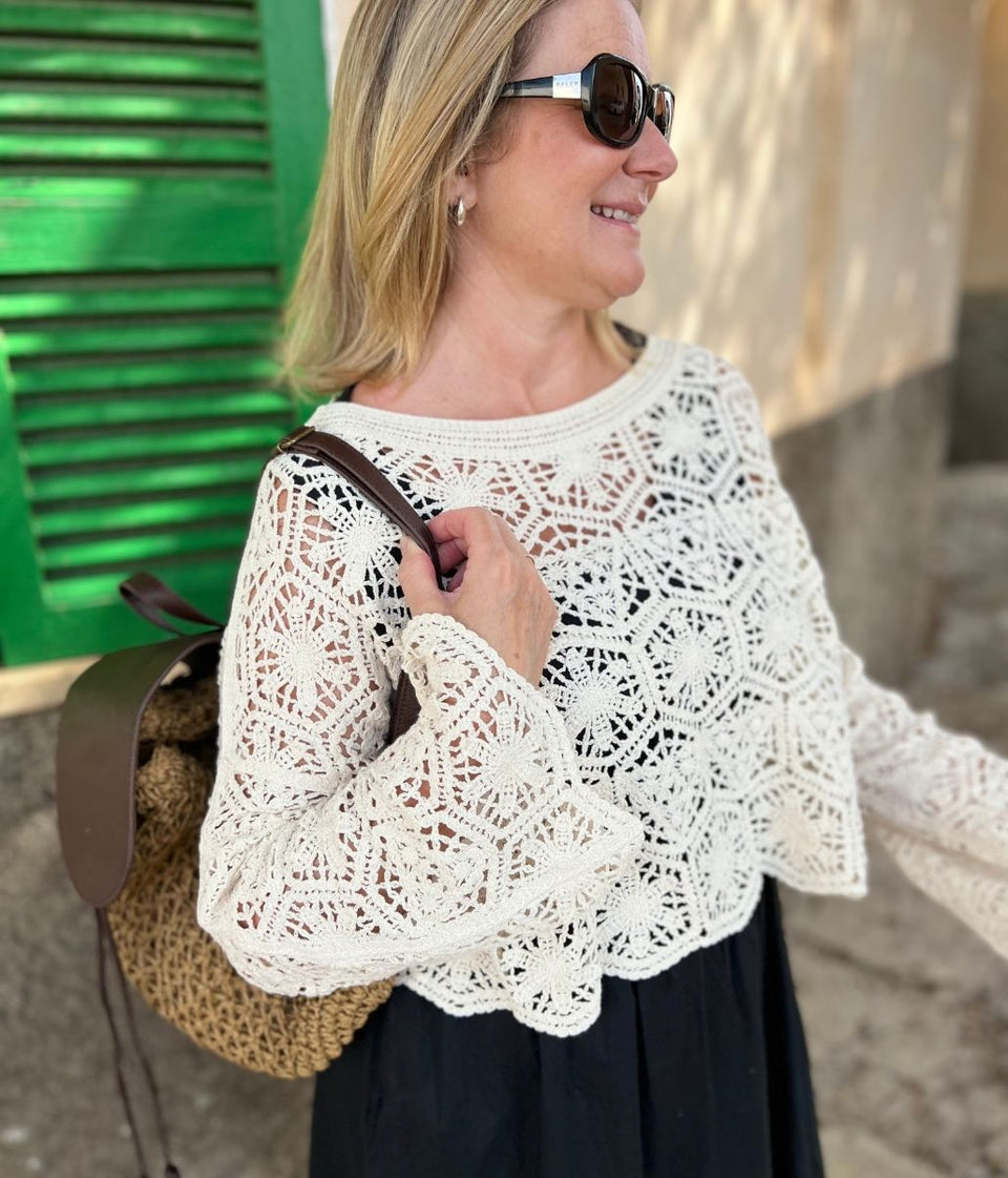 Stone Crochet Long Sleeve Top