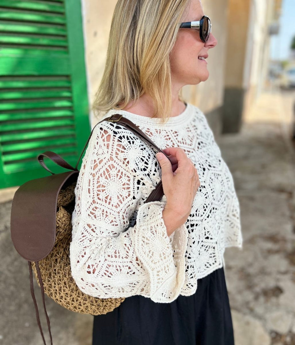 Stone Crochet Long Sleeve Top