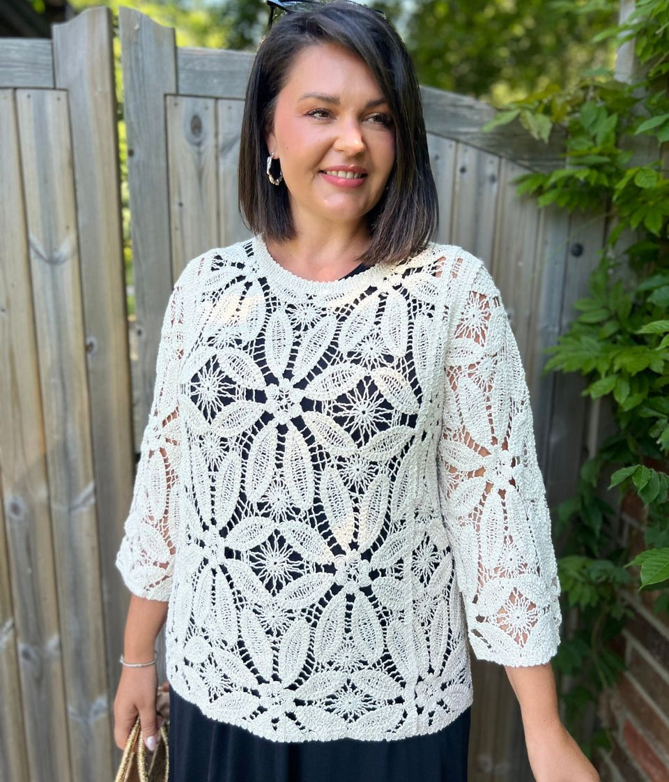 Stone Crochet 3/4 Sleeve Top