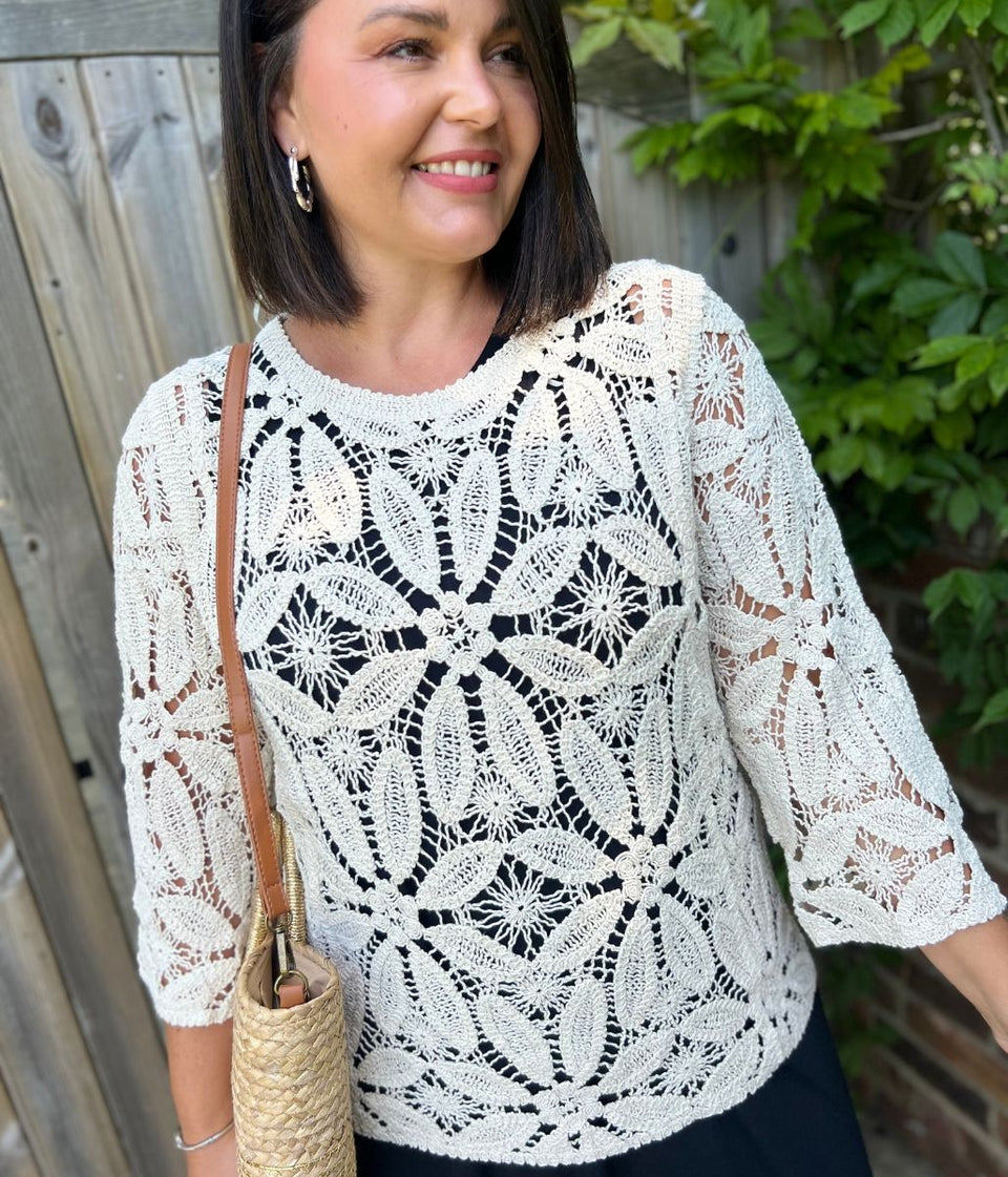 Stone Crochet 3/4 Sleeve Top