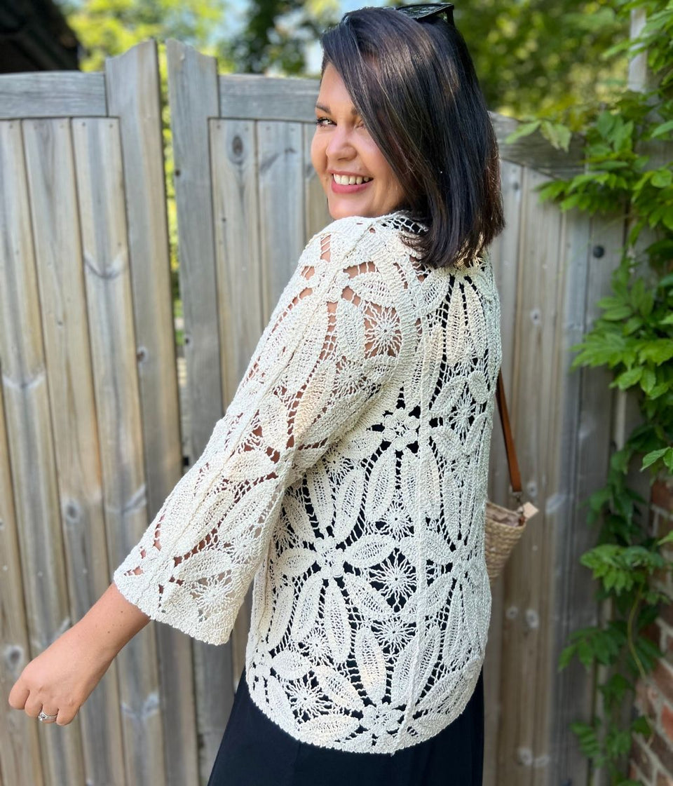 Stone Crochet 3/4 Sleeve Top