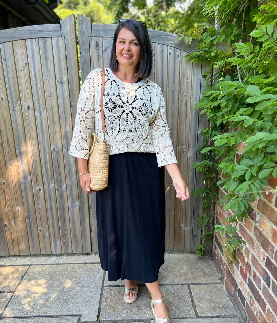Stone Crochet 3/4 Sleeve Top