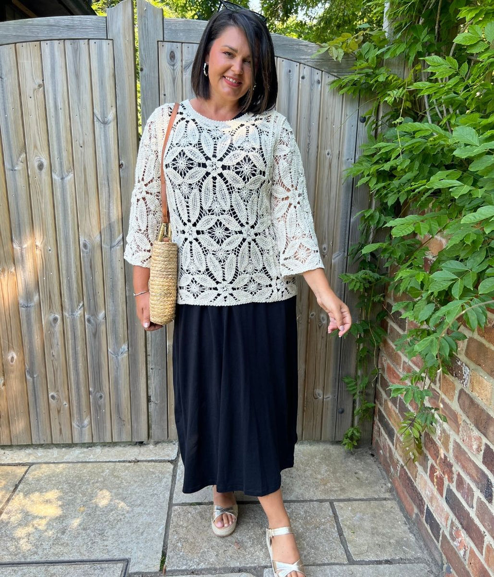 Stone Crochet 3/4 Sleeve Top
