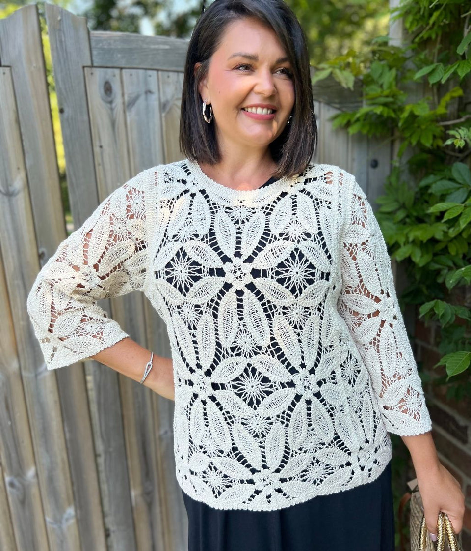 Stone Crochet 3/4 Sleeve Top