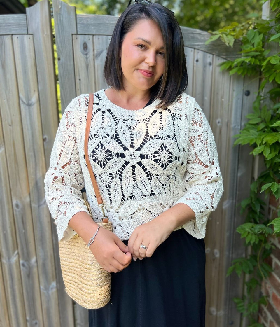Stone Crochet 3/4 Sleeve Top