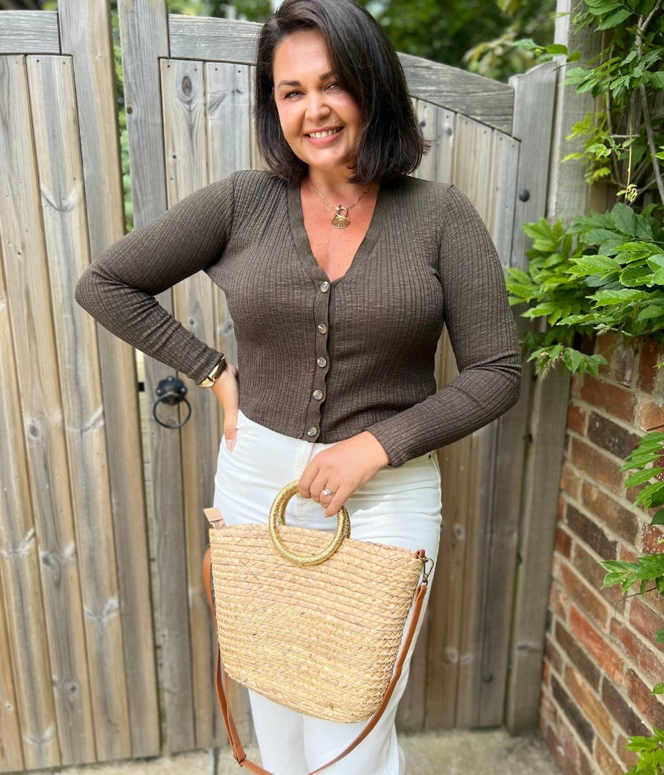 Khaki Ribbed Fitted Cardigan