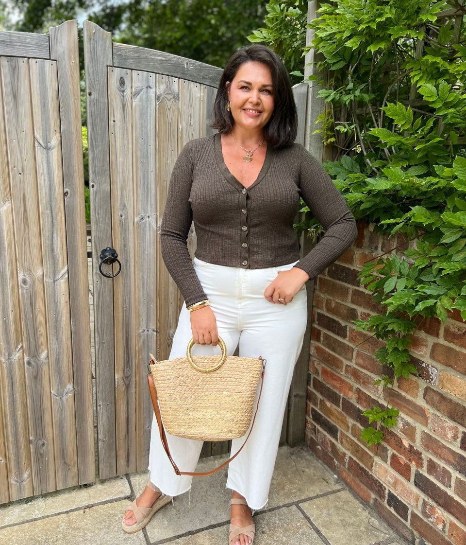 Khaki Ribbed Fitted Cardigan
