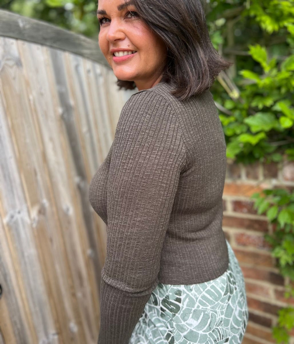 Khaki Ribbed Fitted Cardigan