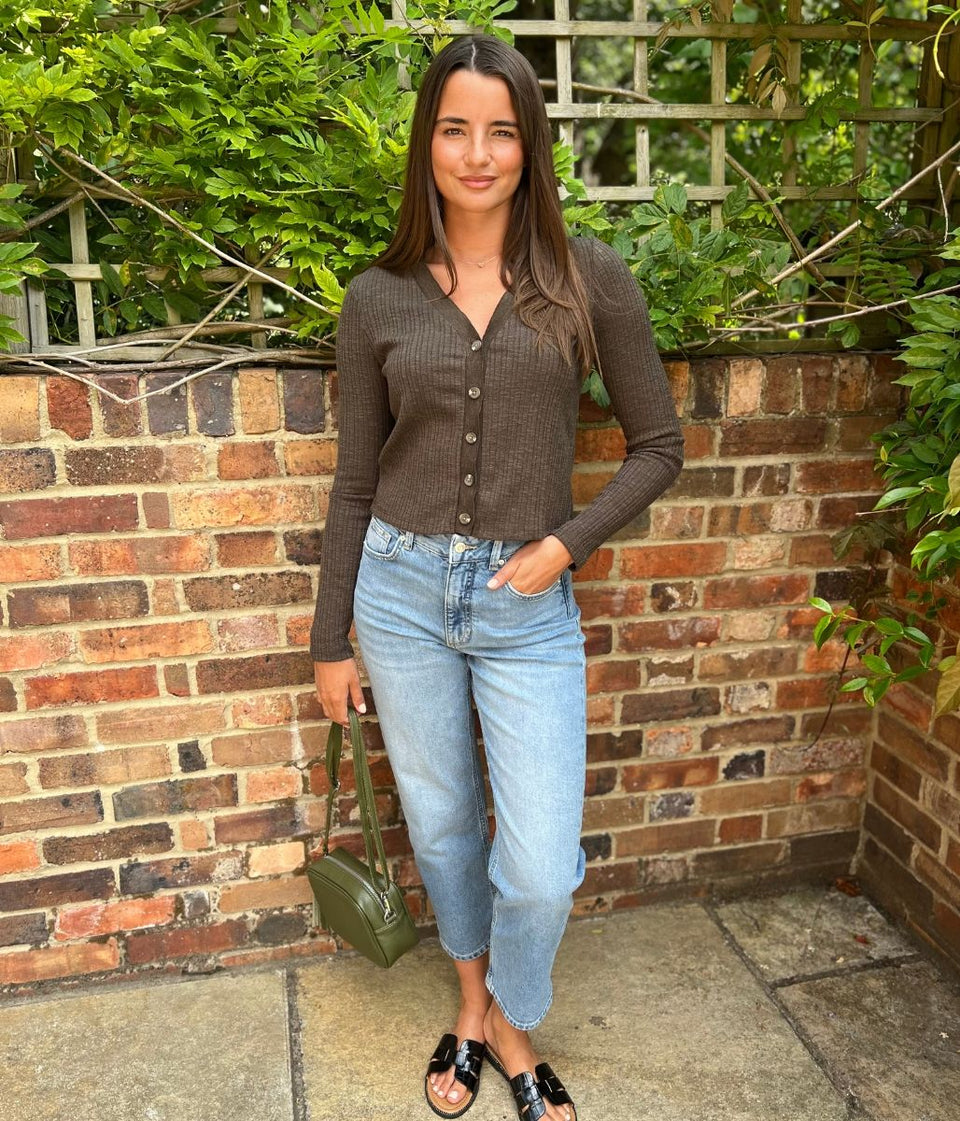 Khaki Ribbed Fitted Cardigan