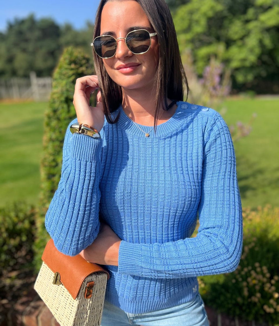 Blue Tillie Textured Stitch Jumper