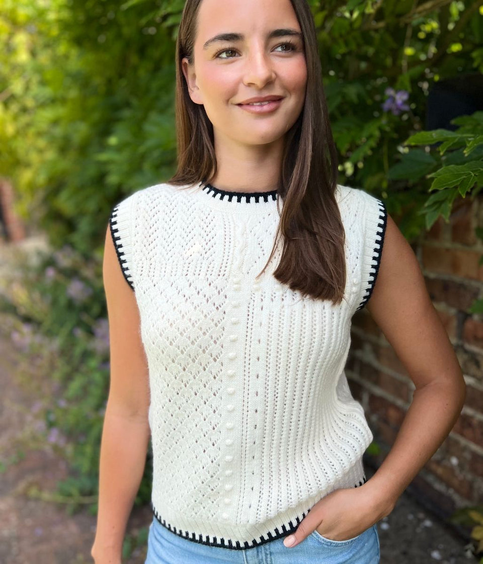 Ivory Textured Whip Stitch Sleeveless Jumper
