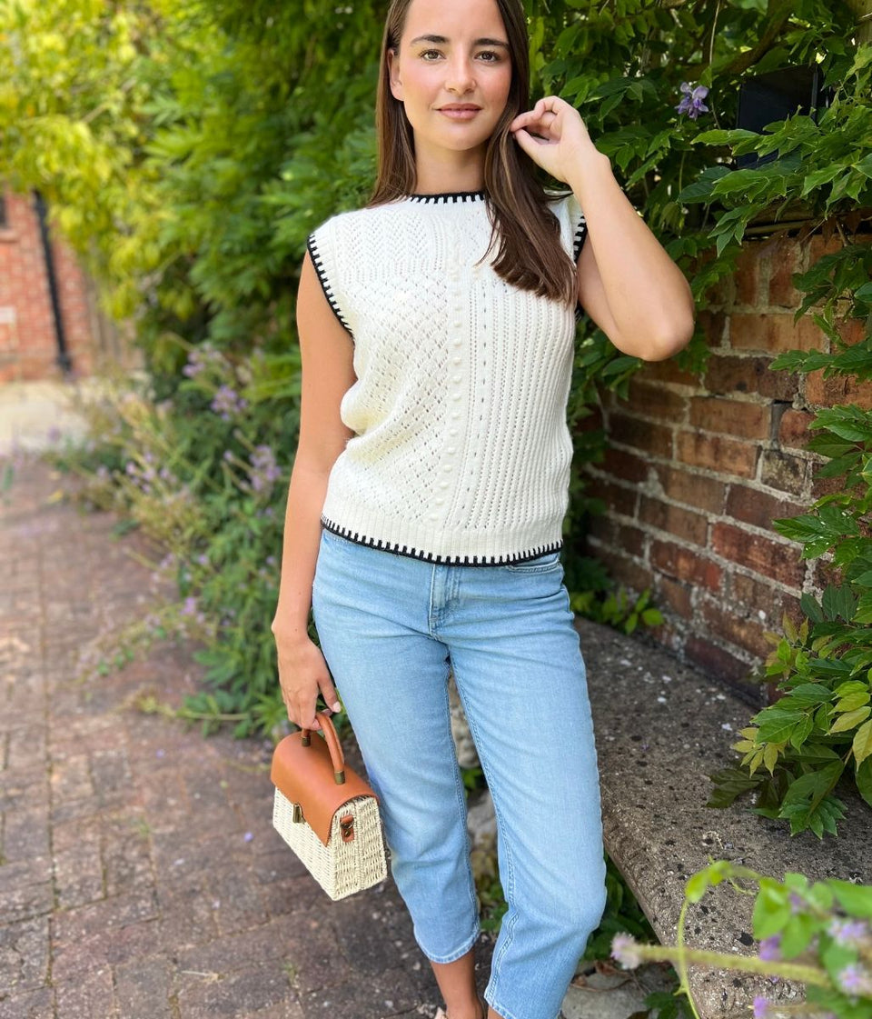 Ivory Textured Whip Stitch Sleeveless Jumper