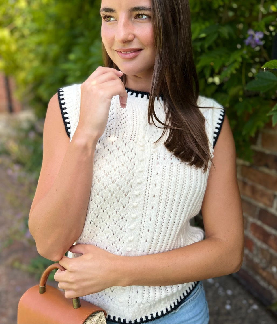 Ivory Textured Whip Stitch Sleeveless Jumper