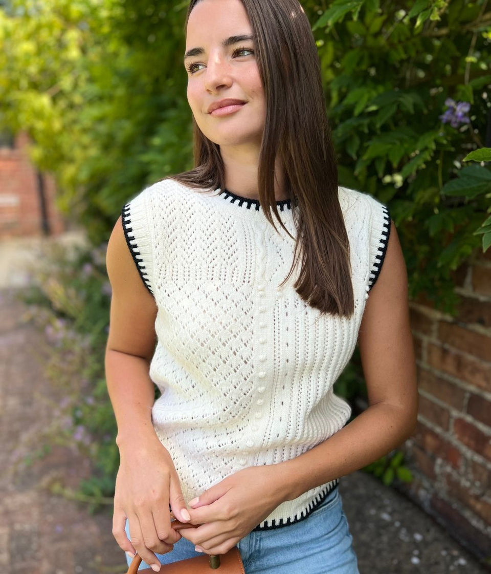 Ivory Textured Whip Stitch Sleeveless Jumper