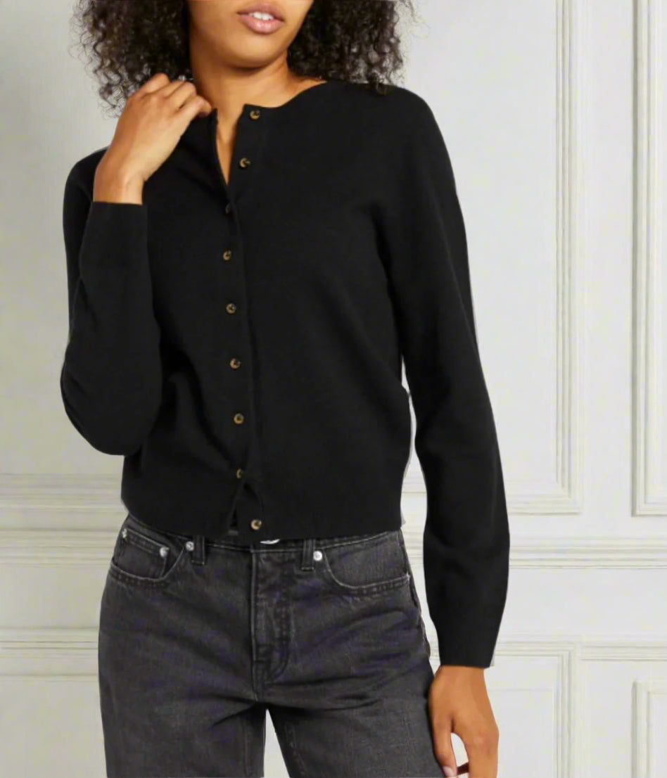 Black Fine Knit Button Cardigan