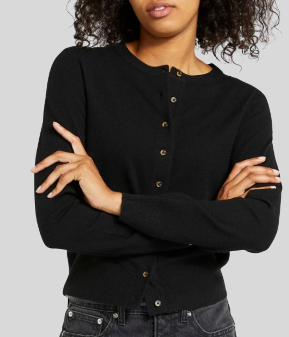 Black Fine Knit Button Cardigan