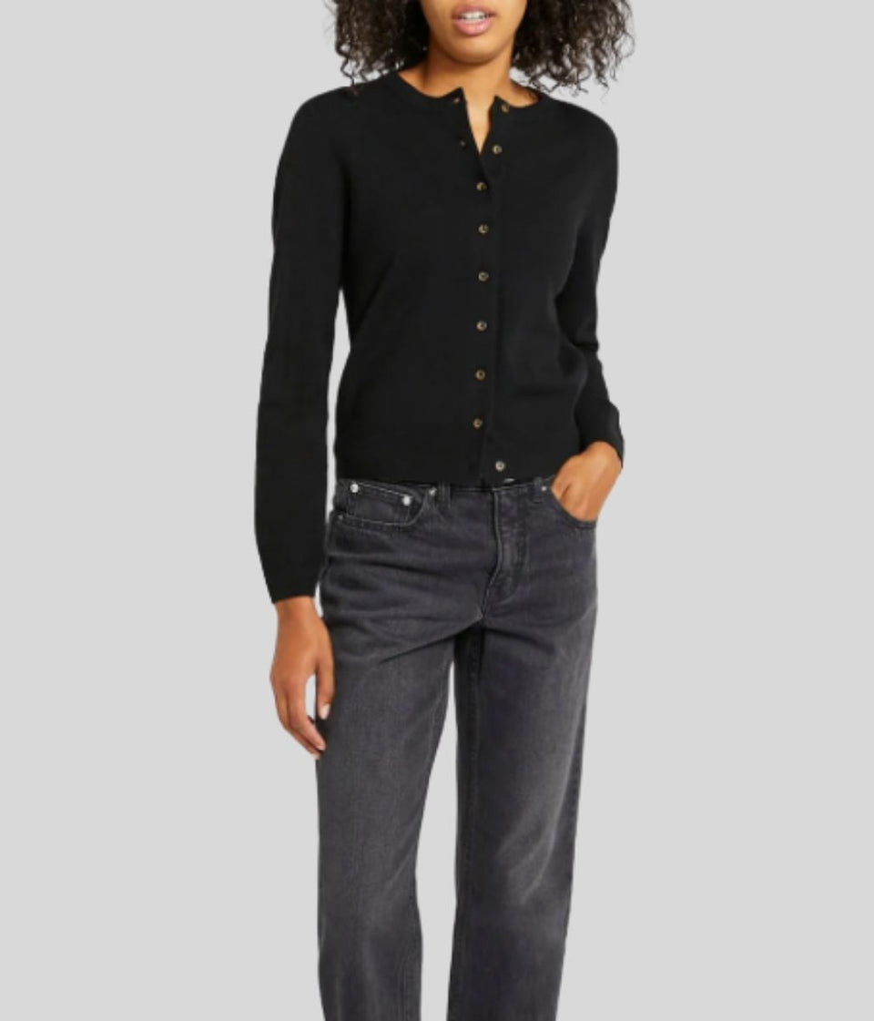 Black Fine Knit Button Cardigan