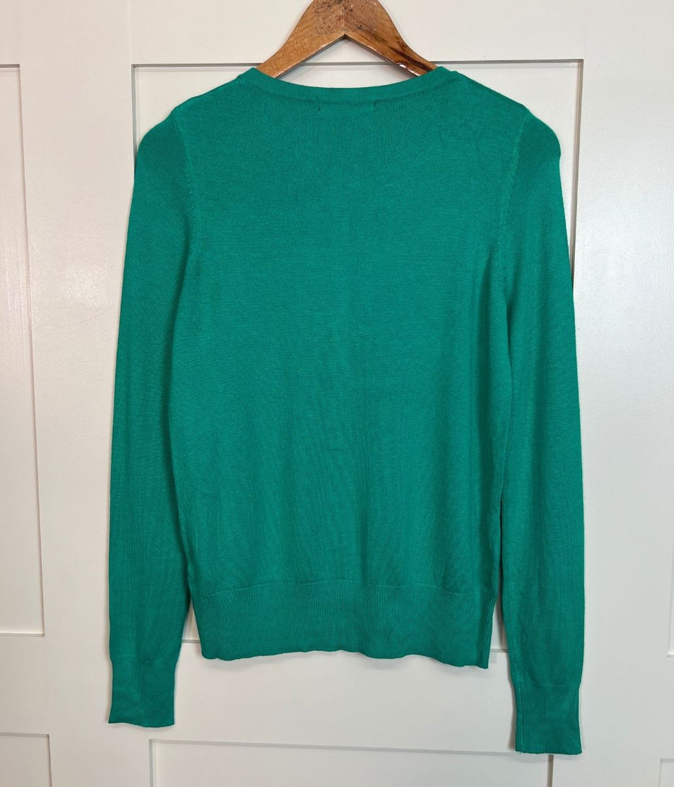 Green Fine Knit Button Cardigan