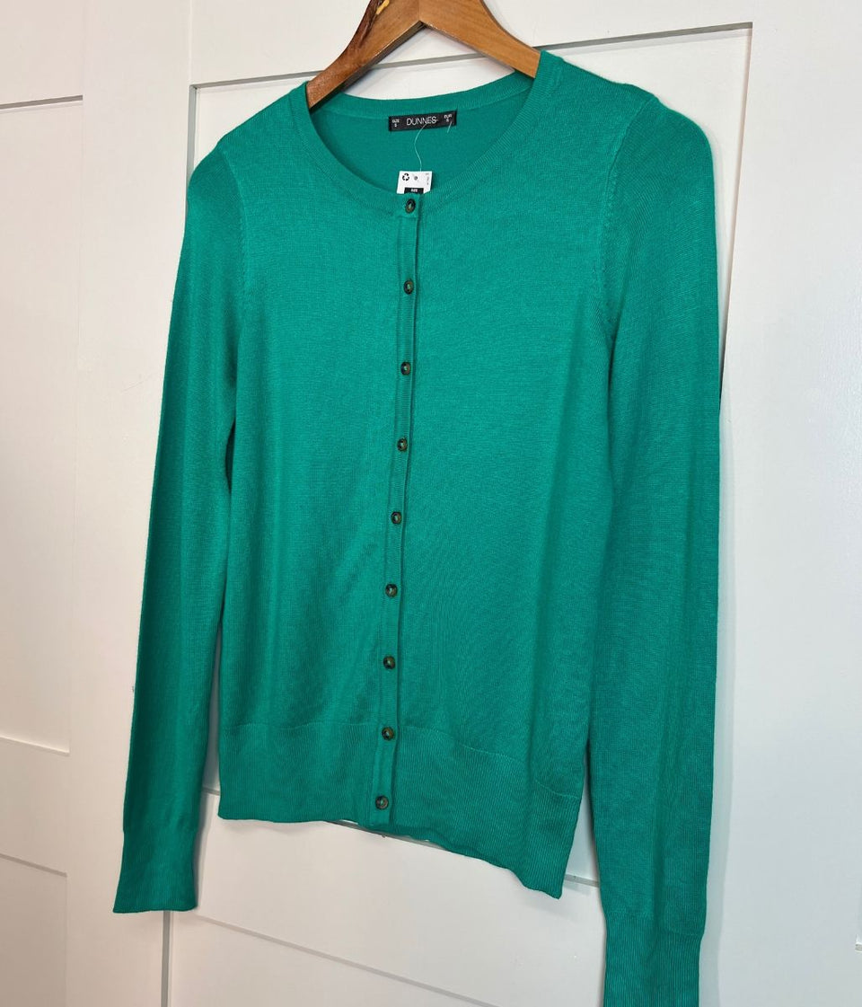 Green Fine Knit Button Cardigan