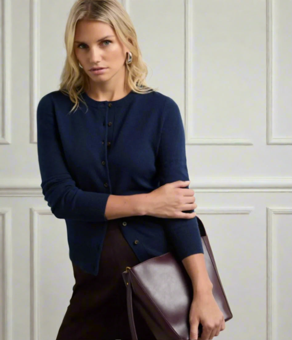 Navy Fine Knit Button Cardigan