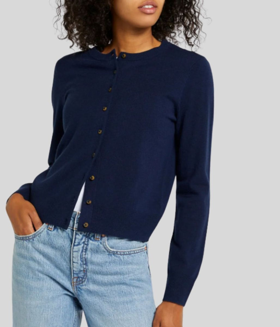 Navy Fine Knit Button Cardigan