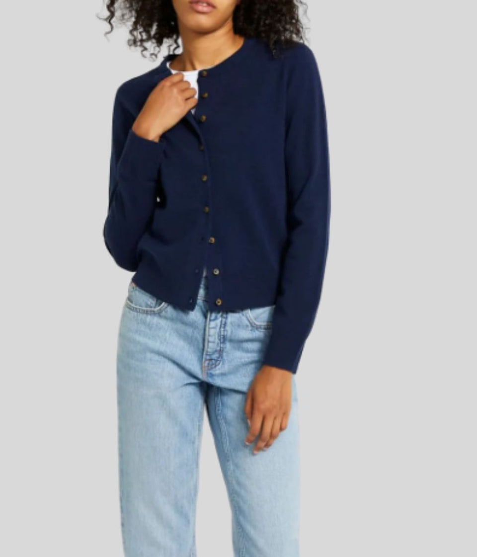 Navy Fine Knit Button Cardigan