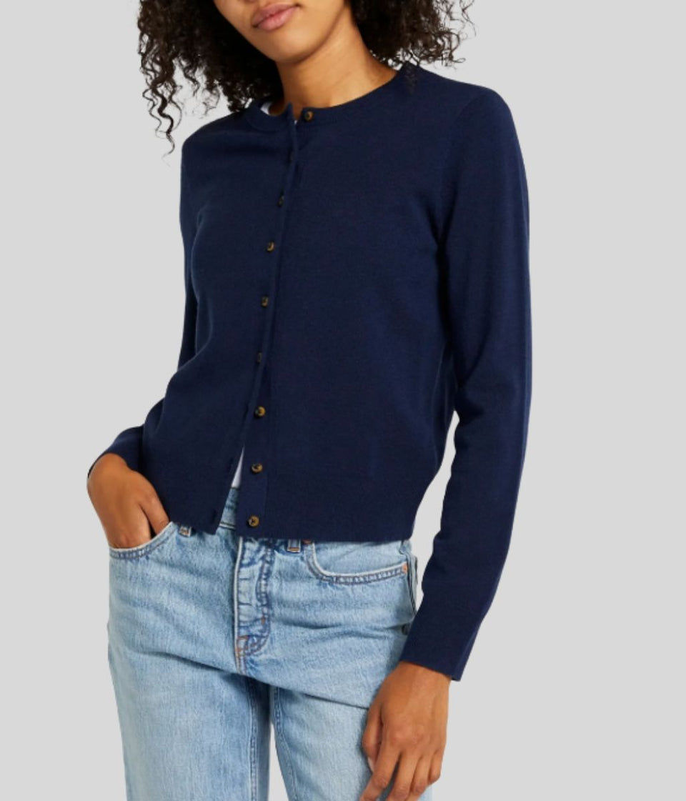 Navy Fine Knit Button Cardigan