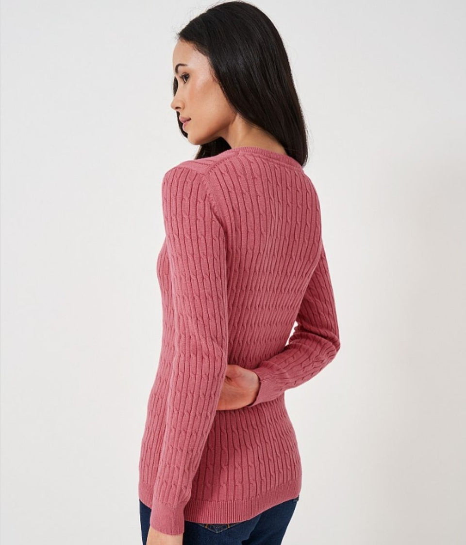 Rose V Neck Twisted Cable Jumper