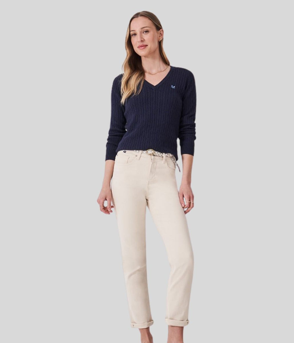 Navy V Neck Twisted Cable Jumper