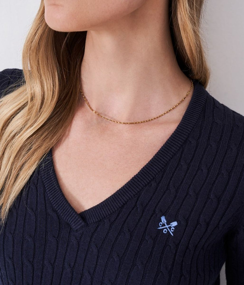 Navy V Neck Twisted Cable Jumper