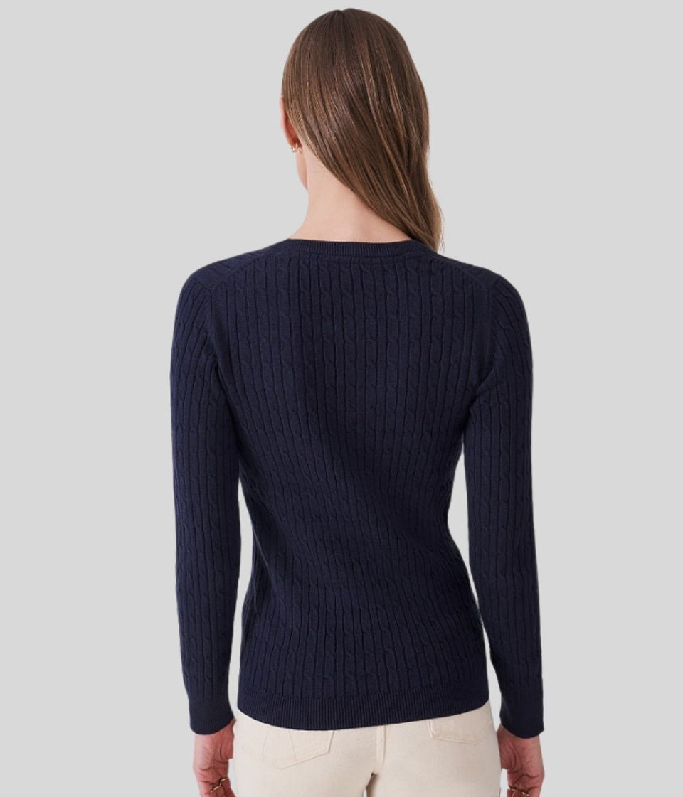 Navy V Neck Twisted Cable Jumper
