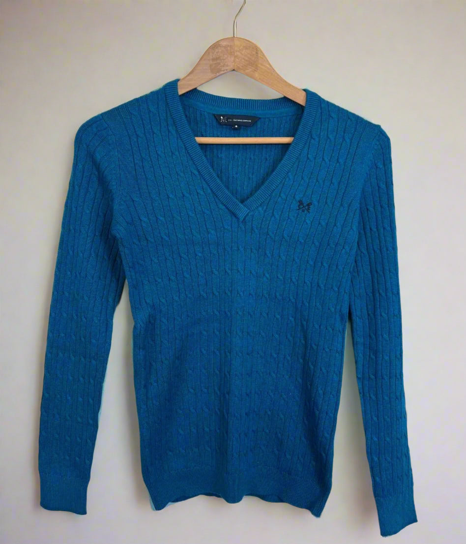 Teal V Neck Twisted Cable Jumper