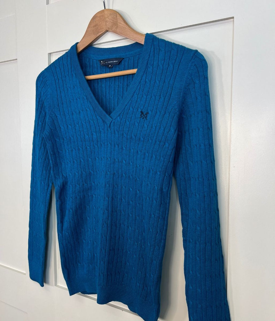 Teal V Neck Twisted Cable Jumper