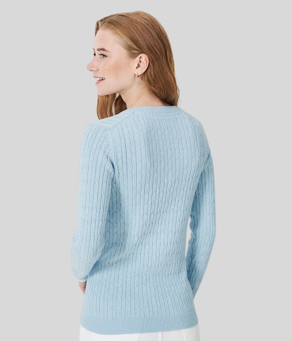 Light Blue V Neck Twisted Cable Jumper
