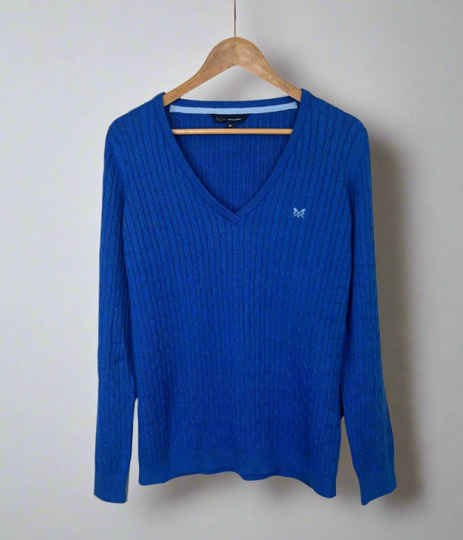 Blue V Neck Twisted Cable Jumper